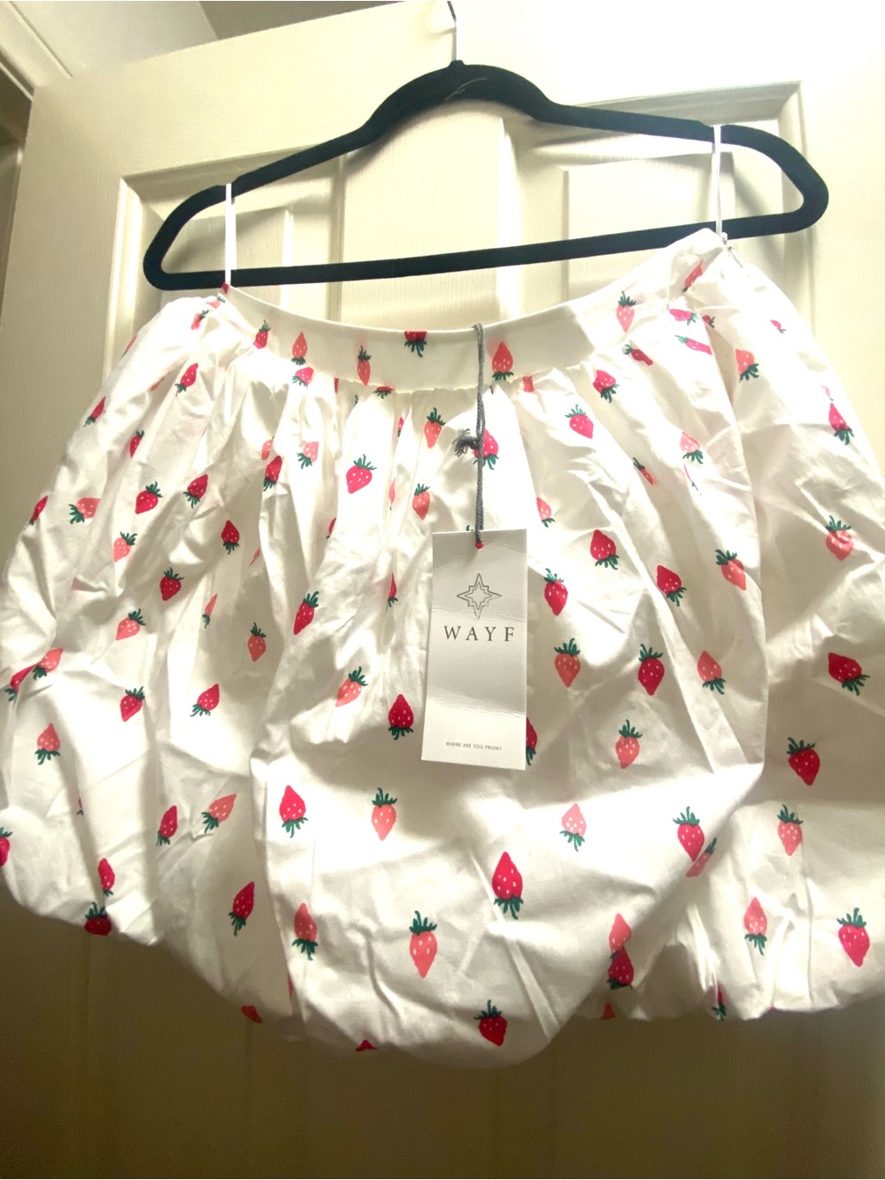 Wayf White Strawberry-Print Bubble Skirt
